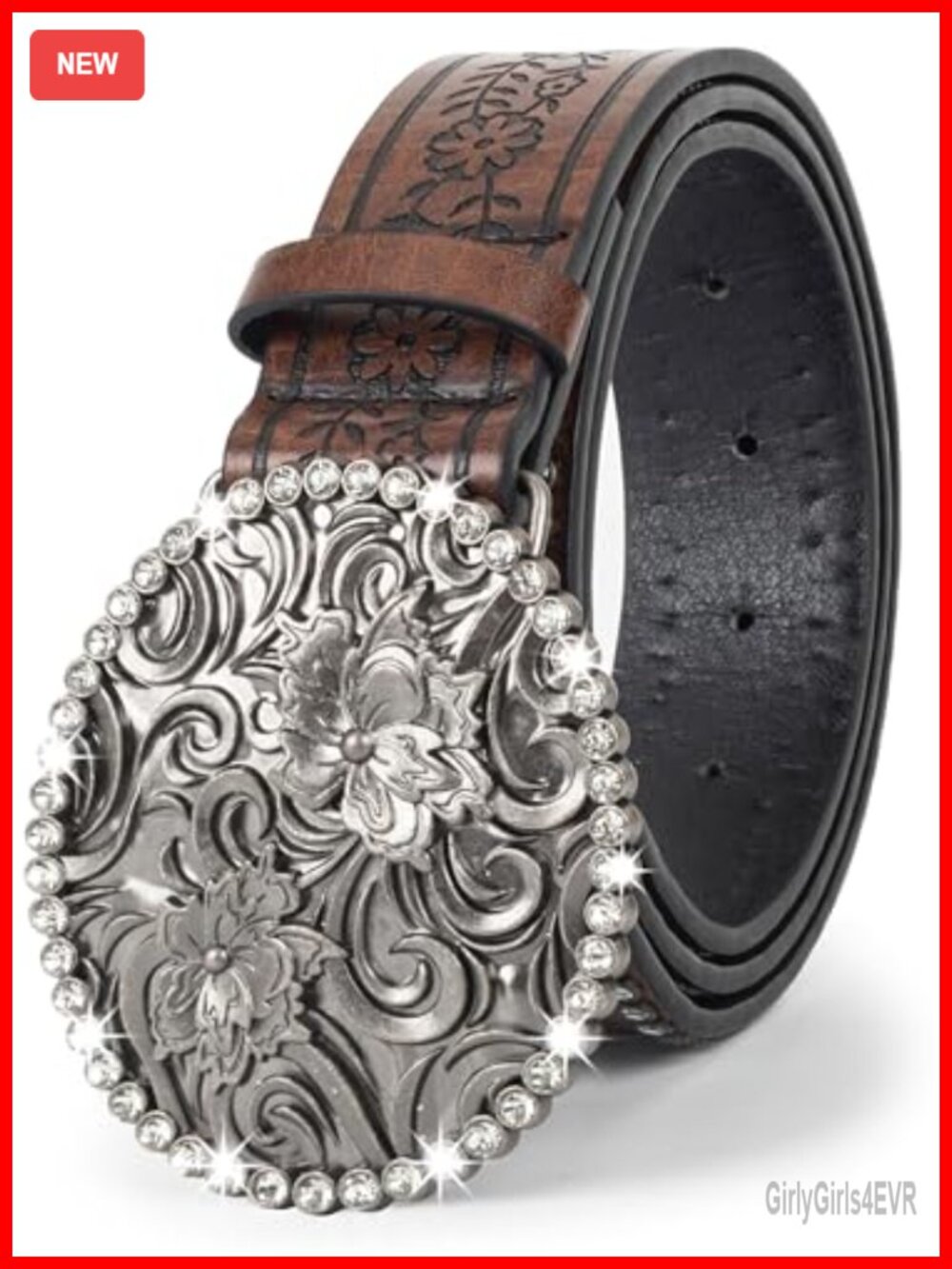 Western Rhinestone Buckle Cowboy Belt PU Leather Cowgirl Belt